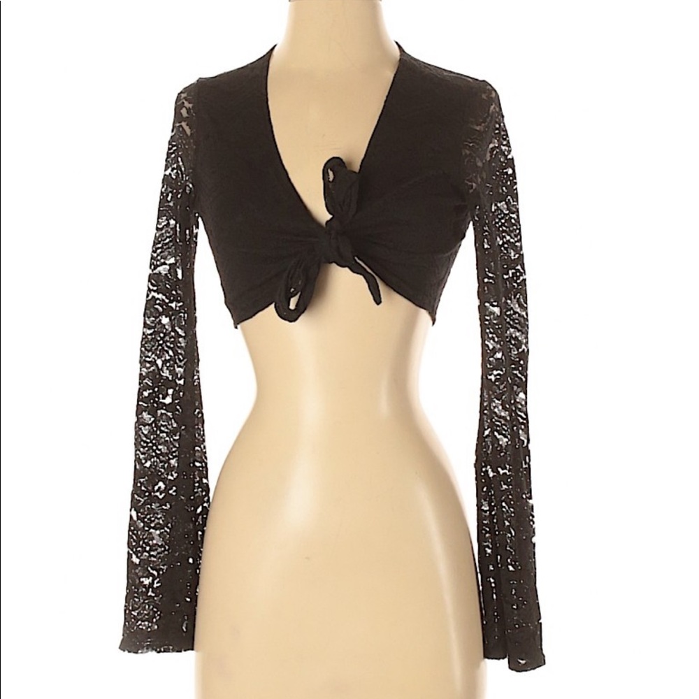 Tobi Lace Crop Top Blouse w/ tie-front